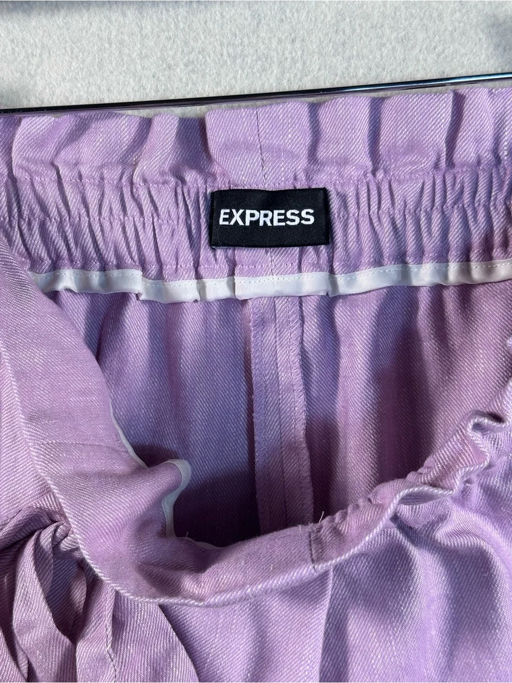 Express High Rise Paperbag Linen Blend Shorts Medium Lavender Tie Waist